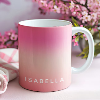 モダンピンクブッシュローズオンブレグラデーション オリジナルデザイン コーヒーマグカップ
