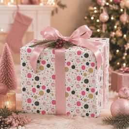 モダンピンクブラックゴールドクリスマス包装紙 ラッピングペーパー