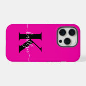 モダンピンクブラックスクリプトモノグラム iPhoneケース (裏面横)