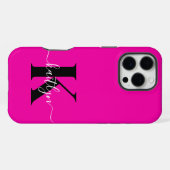 モダンピンクブラックスクリプトモノグラム iPhoneケース (裏面横)