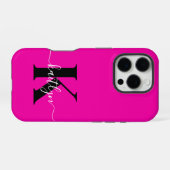 モダンピンクブラックスクリプトモノグラム iPhoneケース (裏面横)