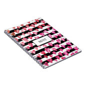 モダンピンクブラックストライプのラブハートパーソナライズされた ノートブック (右側)