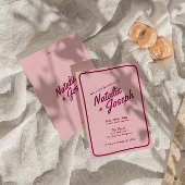 モダンピンクブルゴーニュレトロお洒落おもしろい結婚ズ 招待状