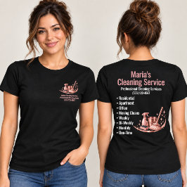 モダンピンクホームクリーニングサービス女性 ブラック Tシャツ