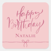 モダンピンクボウシンプルハッピーバースデー スクエアシール (正面)
