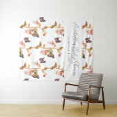 モダンピンクボヘミアンチック蝶の女の子ベビーシャワー タペストリー (インサイチュ(横))