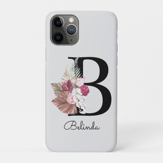 モダンピンクボヘミアン風ガーリーフラワーイニシャルB Case-Mate iPhoneケース (裏)