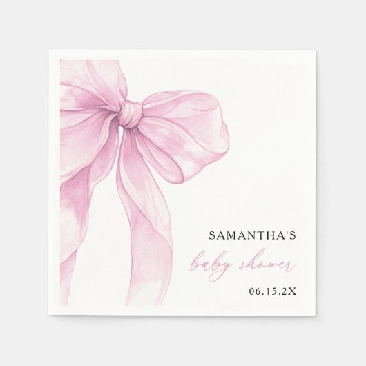 モダンピンクボー ベビーシャワー スタンダードカクテルナプキン (正面)