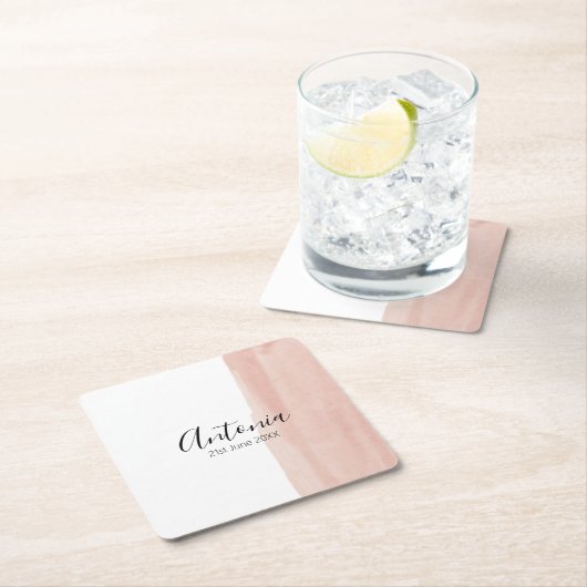モダンピンクミニマルのスクリプト名 スクエアペーパーコースター (インサイチュ)