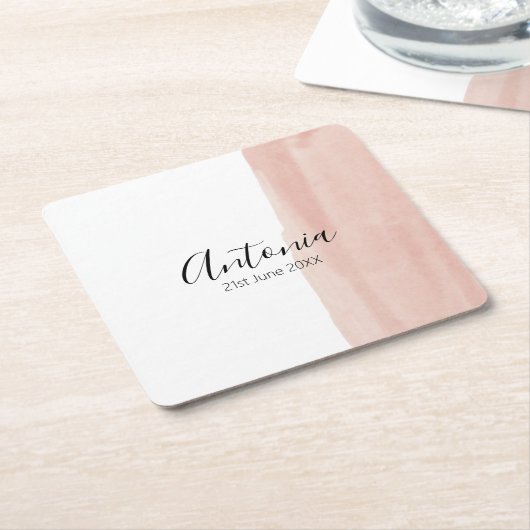 モダンピンクミニマルのスクリプト名 スクエアペーパーコースター (アングル)