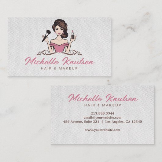モダンピンクメイクアップアーティスト&美容師サロン 名刺 (正面/裏面)