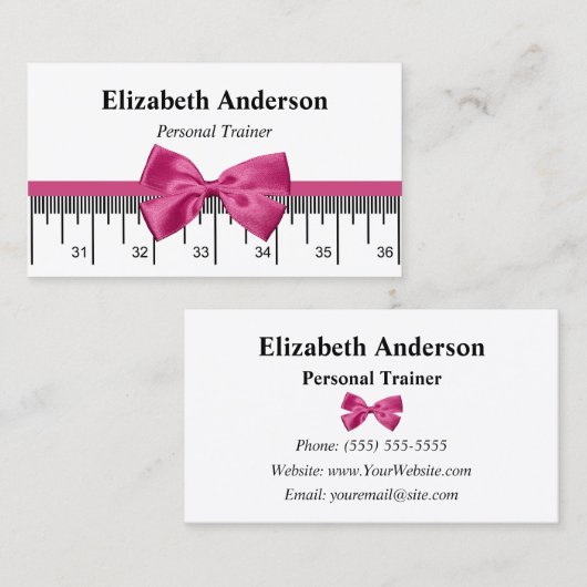 モダンピンクリボガーリーン付きパーソナルトレーナー 名刺 (正面/裏面)