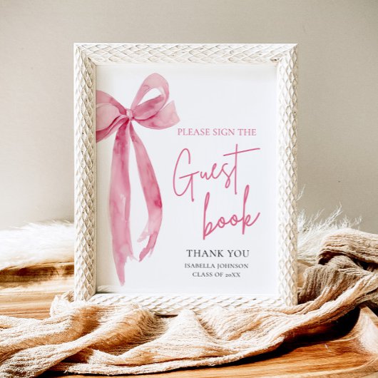 モダンピンクリボン卒業パーティー ゲストブックサイン ポスター