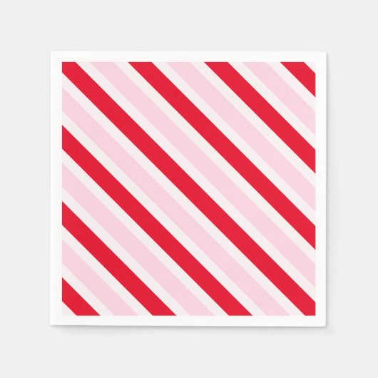 モダンピンクレッドストライプクリスマス スタンダードカクテルナプキン (正面)