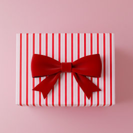 モダンピンクレッドストライプクリスマス ラッピングペーパー