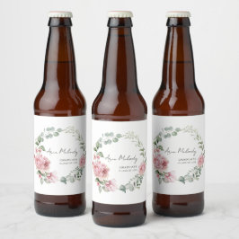 モダンピンクローズスクリプト卒業式 ビールラベル