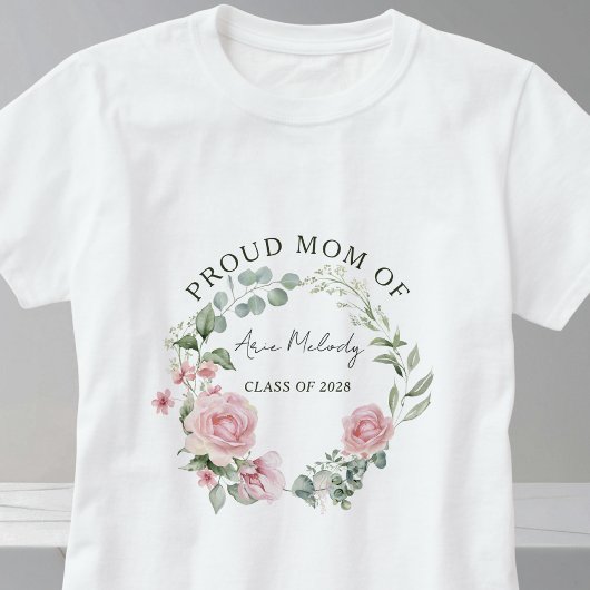 モダンピンクローズスクリプト 名前 卒業記念 Tシャツ