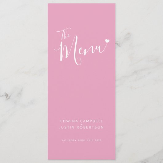 モダンピンク文字白シンプルハート結婚のメニュー メニュー (正面)