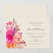 モダンピンク水彩フローラシンプルブライダルシャワー 招待状 (正面/裏面)