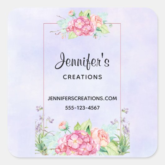 モダンピンク水彩フローラ額事業 スクエアシール (正面)