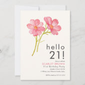 モダンピンク水彩フローラ21歳 招待状 (正面)