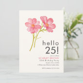 モダンピンク水彩フローラ25歳の誕生日 招待状 (スタンド正面)