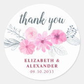 モダンピンク灰色の水色の花の春感謝してい ラウンドシール (正面)