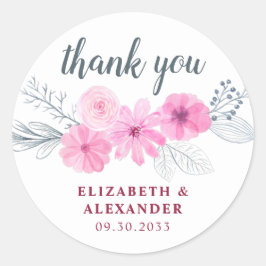 モダンピンク灰色の水色の花の春感謝してい ラウンドシール