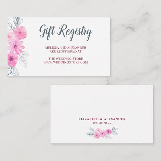 モダンピンク灰色の水色の花春の結婚式 エンクロージャーカード (正面/裏面)