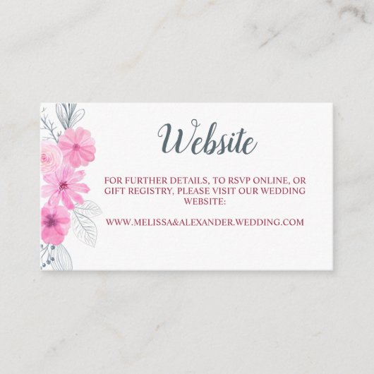 モダンピンク灰色の水色の花春の結婚式 エンクロージャーカード (正面)