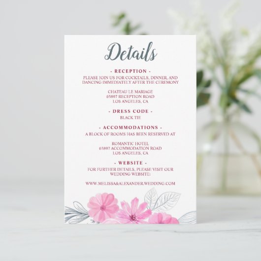 モダンピンク灰色の水色の花春の結婚式 エンクロージャーカード (スタンド正面)