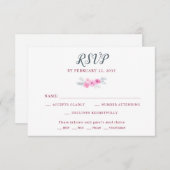 モダンピンク灰色の水色の花春の結婚式 出欠カード (正面/裏面)