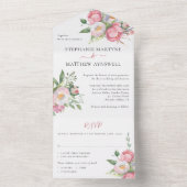 モダンピンク牡丹ウォーターフローラ結婚ズ オールインワン招待状 (内側)
