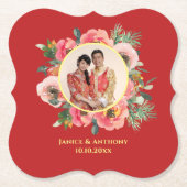 モダンピンク結婚フローラ中国のの写真 ペーパーコースター (正面)