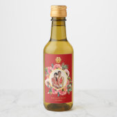 モダンピンク結婚フローラ中国のの写真 ワインラベル (正面)