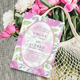 モダンピンク色のバラフローラ結婚 招待状