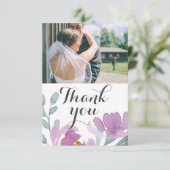 モダンピンク色のフローラ結婚の サンキューカード (スタンド正面)