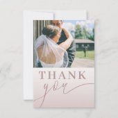 モダンピンク色のフローラ結婚の サンキューカード (正面)