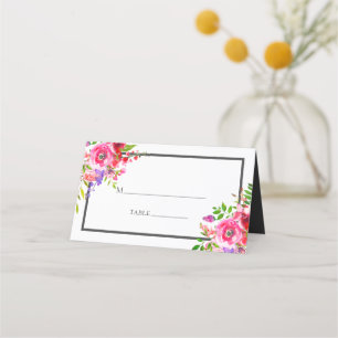 モダンピンク色のフローラ結婚の プレイスカード