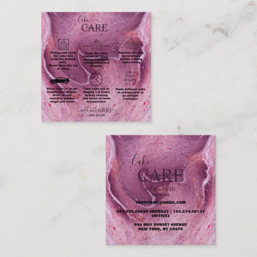 モダンピンク色インクケ気にーキ スクエア名刺 (正面/裏面)