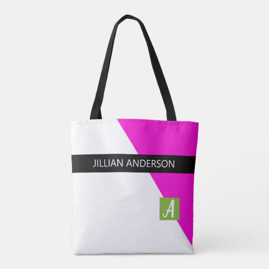 モダンピンク色ブロックモノグラムの トートバッグ (裏面)