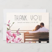 モダンピンク蝶フローラ結婚写真 サンキューカード (正面)