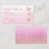 モダンピンク蝶ベビーシャワーおむつラッフル エンクロージャーカード (正面/裏面)