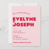 モダンピンク赤ファンキーレトロはっきりした写真結婚s 招待状 (正面)