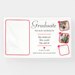 モダンピンク赤白写真卒業 横断幕