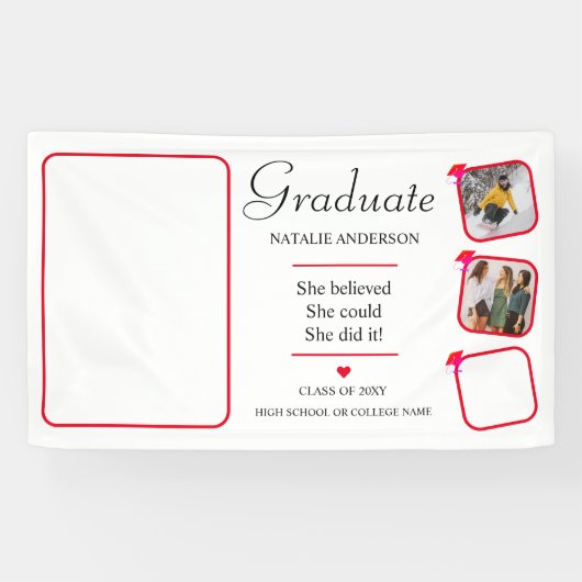 モダンピンク赤白写真卒業 横断幕 (横)