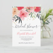モダンピンク赤緑フローラ金ゴールドブライダルシャワー 招待状 (スタンド正面)