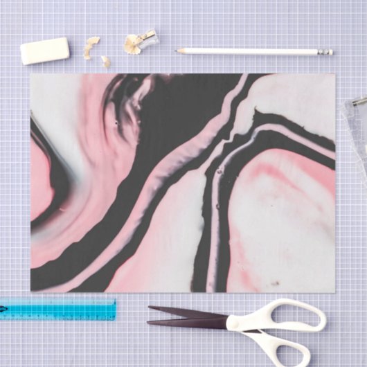 モダンピンク黒色彩の鮮やか大理石模様 薄葉紙 (クラフト)