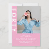 モダンピンク40歳の誕生日招待状 招待状 (正面)