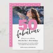 モダンピンク50素晴らしい脚本50th誕生日パーティー 招待状 (正面/裏面)